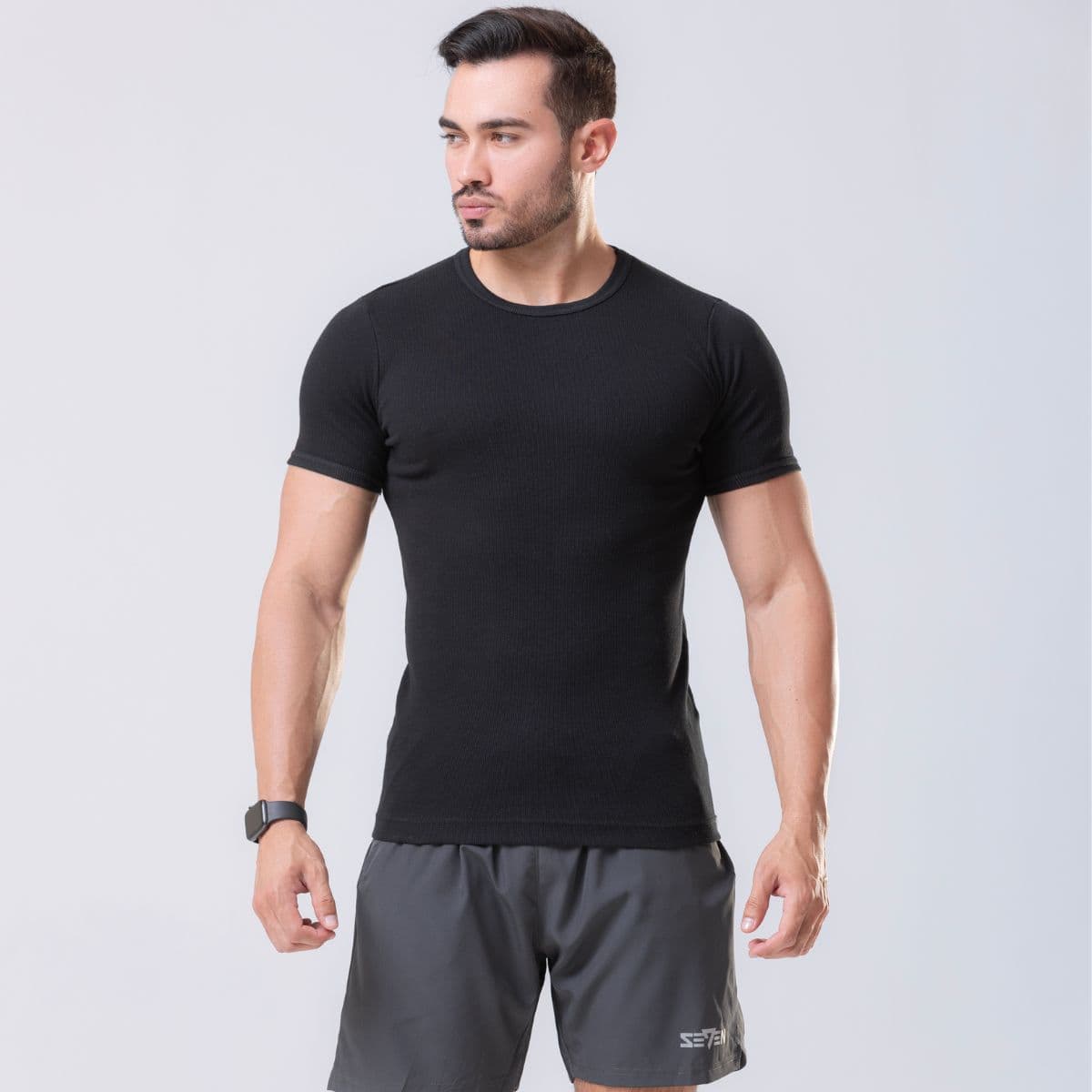 Camiseta Manga Curta Canelada Preto Seven Line
