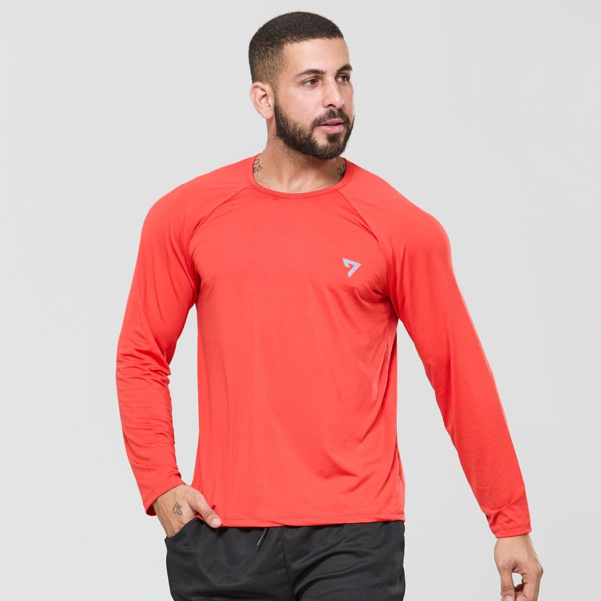 Camiseta Raglan Manga Longa Proteção Solar UV50 Vermelho