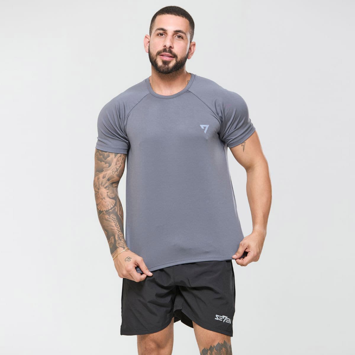 Camiseta UV Protect Raglan Cinza Seven Line Dry FIT