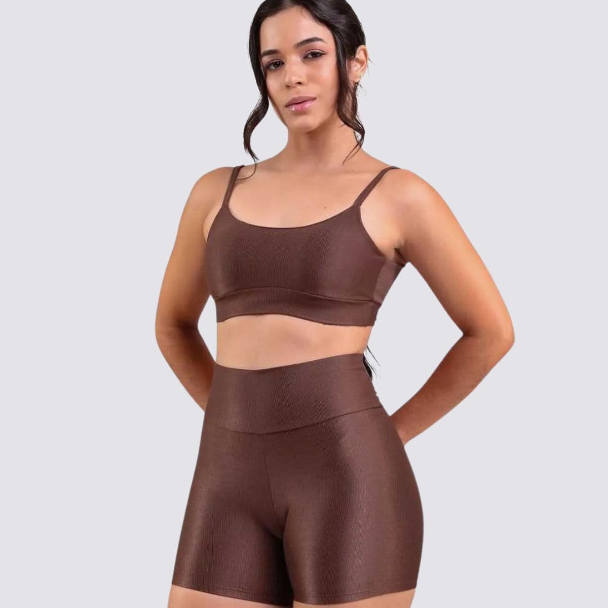 Conjunto Canelado Short + Top Poliamida Seven Line