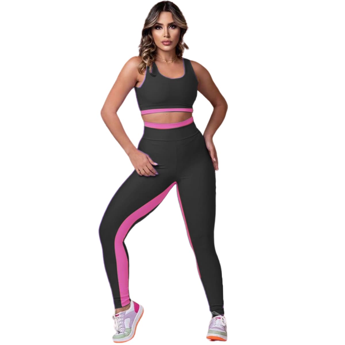 Conjunto Poliamida Preto/Pink - REF 73