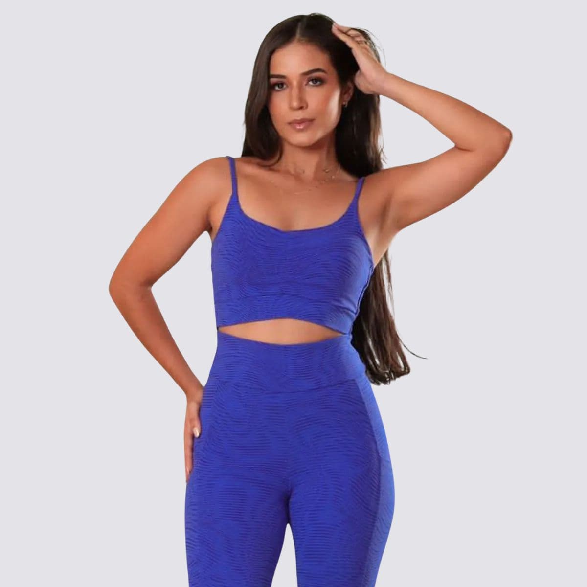 Conjunto Top + Calça Jacquard Duetone Azul