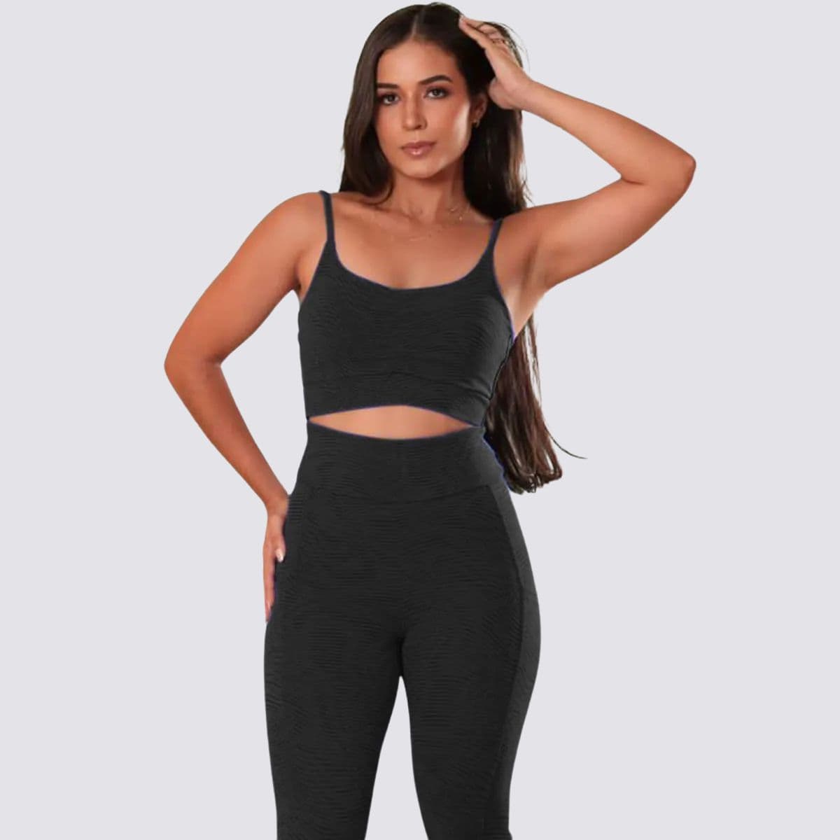 Conjunto Top + Calça Jacquard Duetone Preto