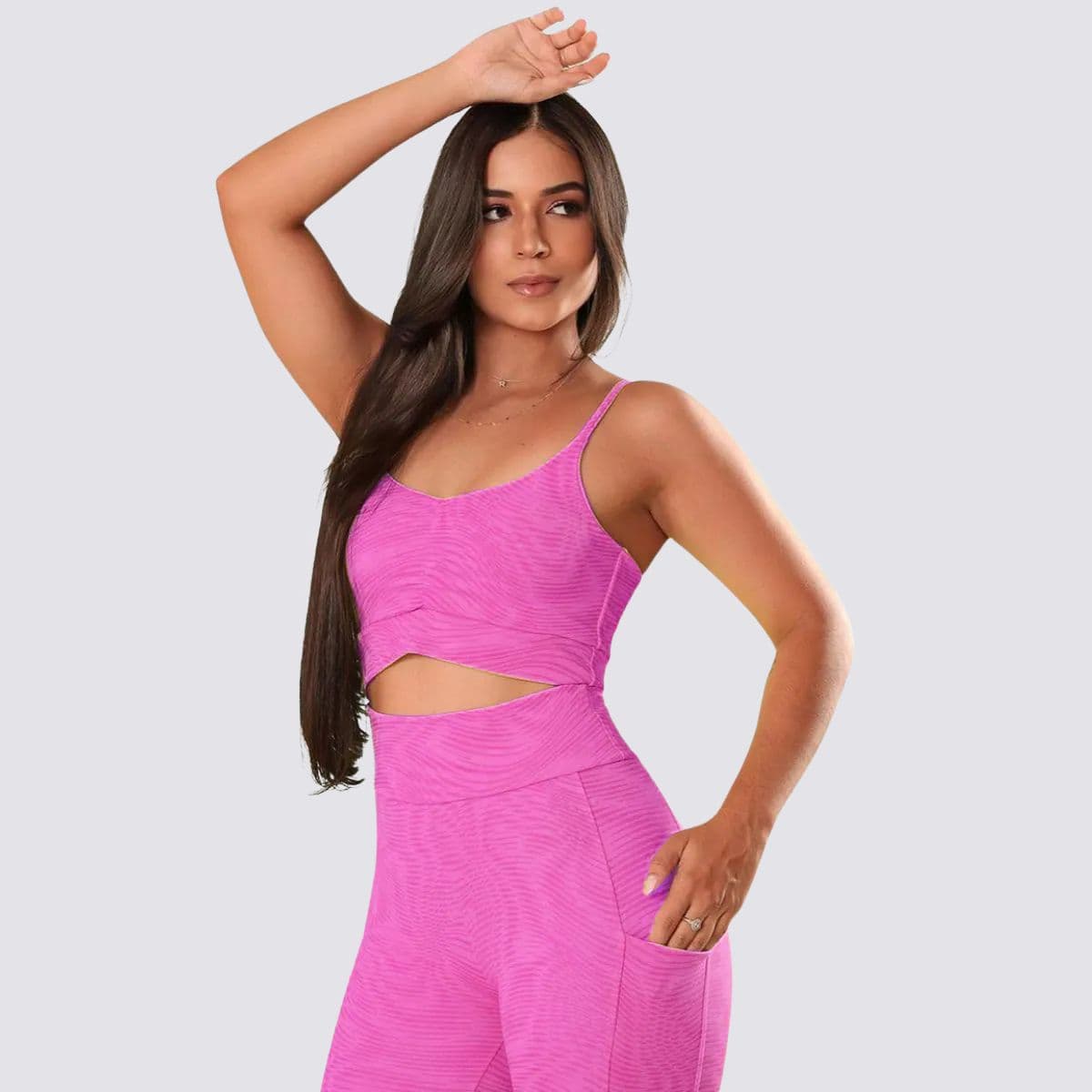 Conjunto Top + Calça Jacquard Duetone Rosa