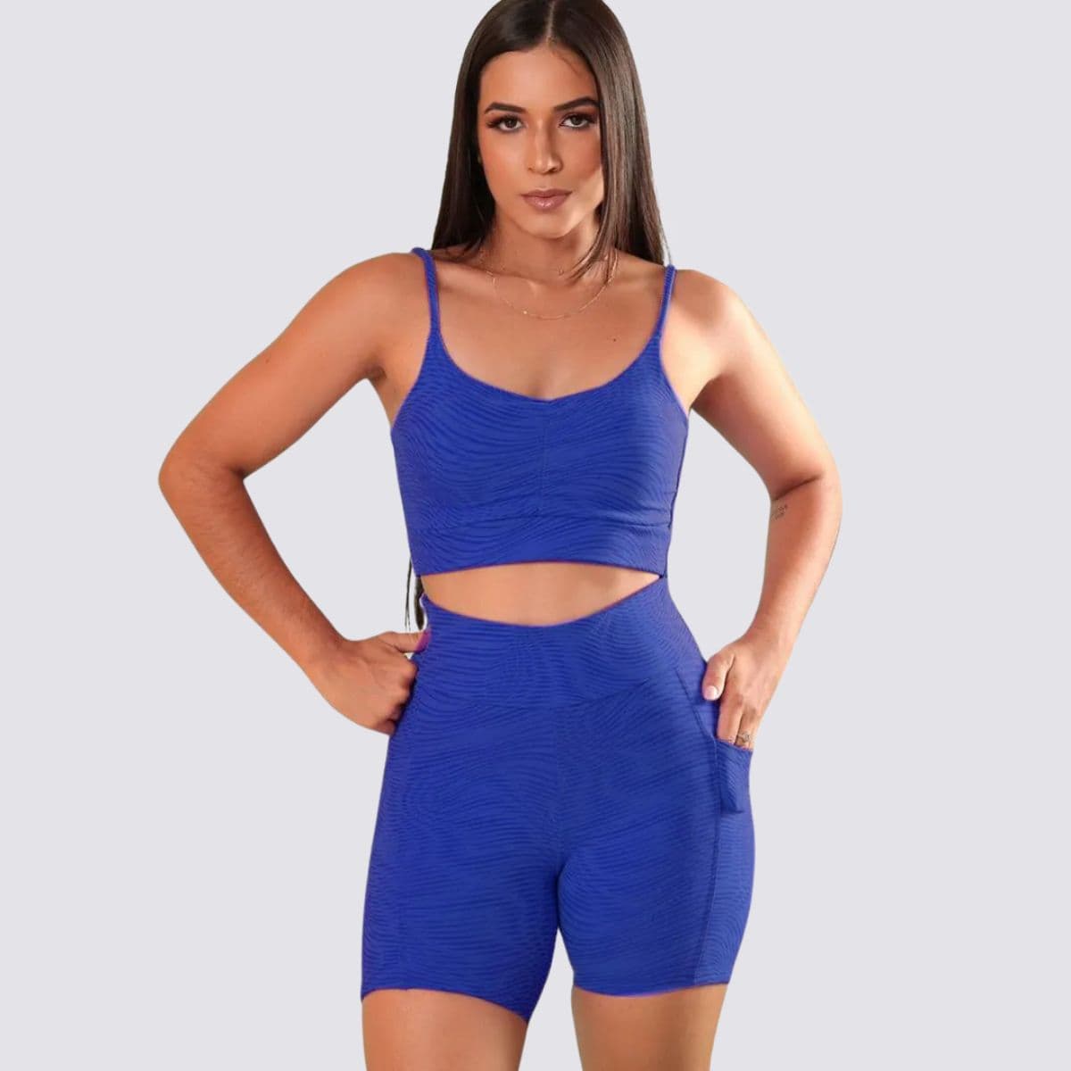 Conjunto Top + Short Jacquard Duetone Azul