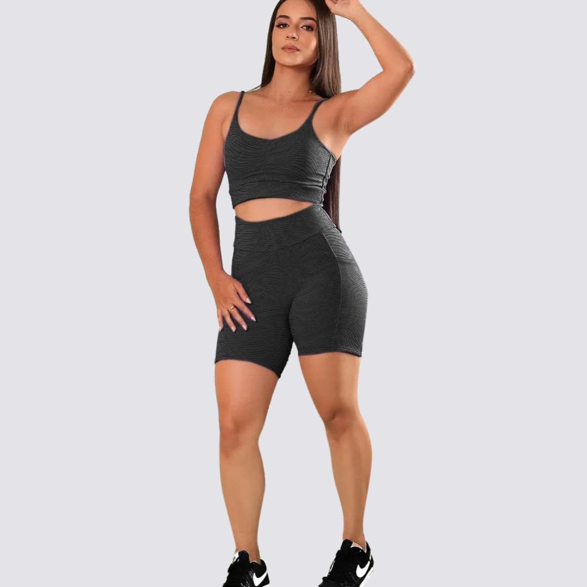Conjunto Top + Short Jacquard Duetone Preto