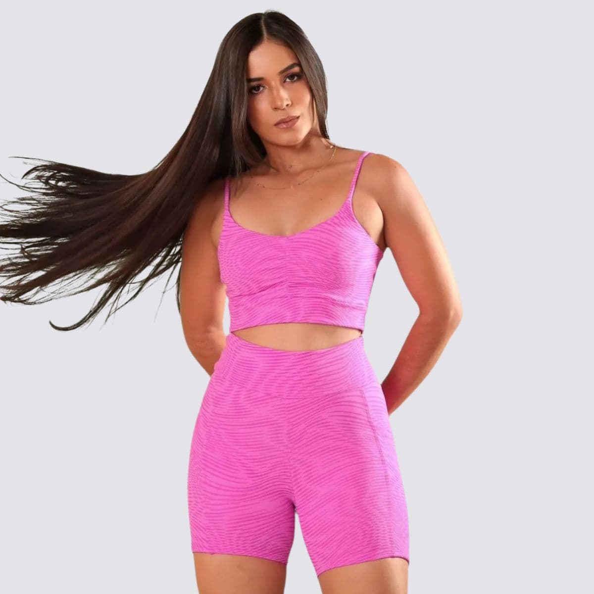 Conjunto Top + Short Jacquard Duetone Rosa