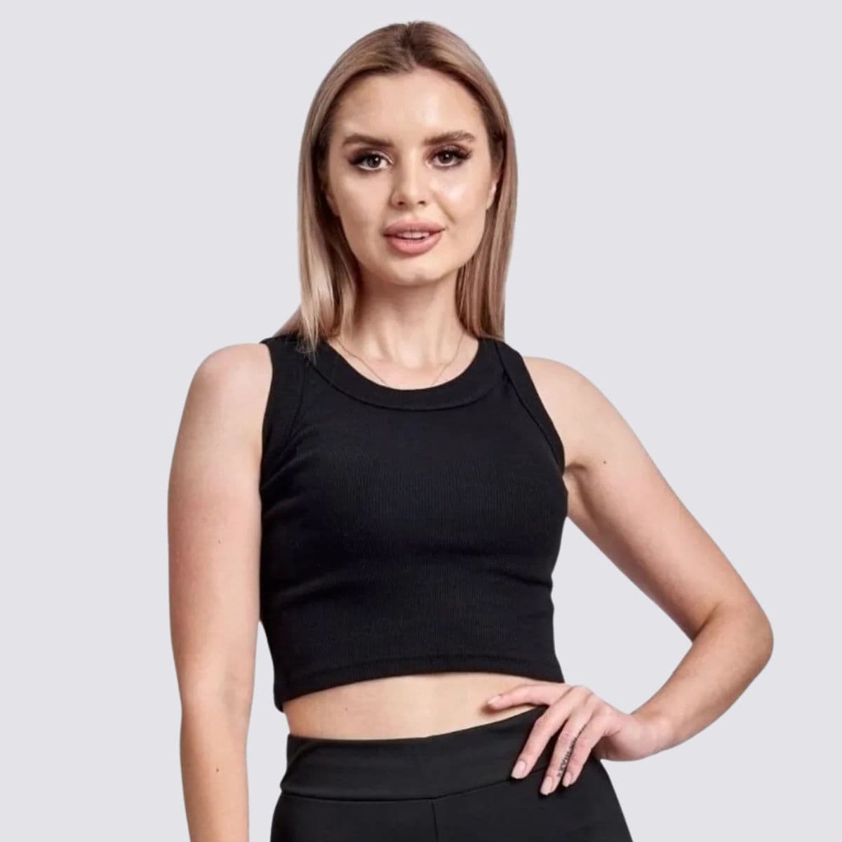 Cropped Canelado Feminino Preto Seven Line