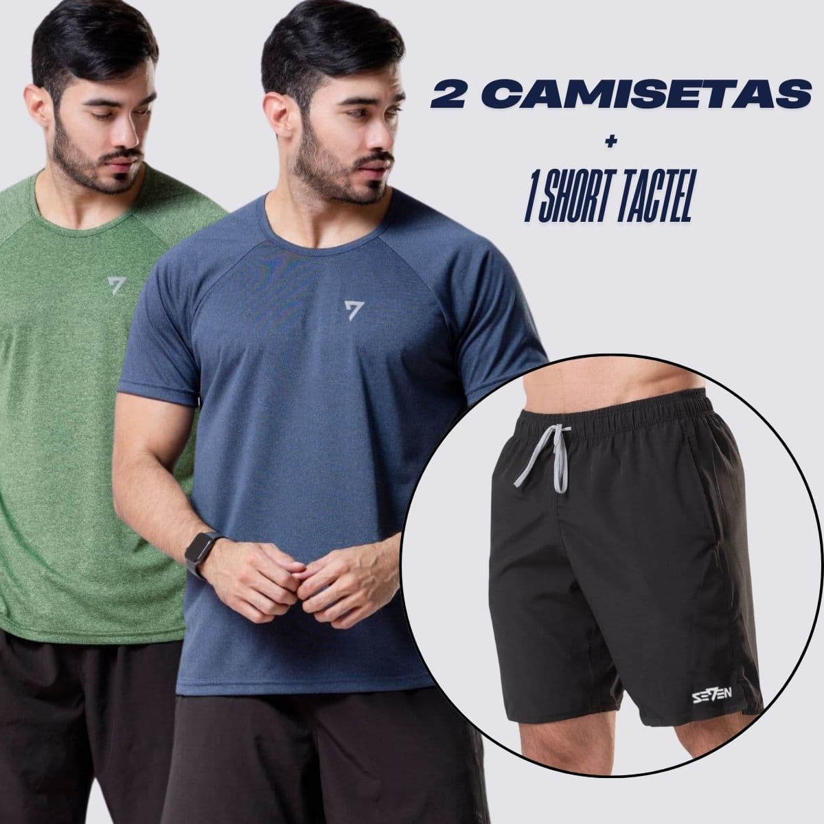 Kit 2 Camisetas Dry Fit + 1 Short Seven Line