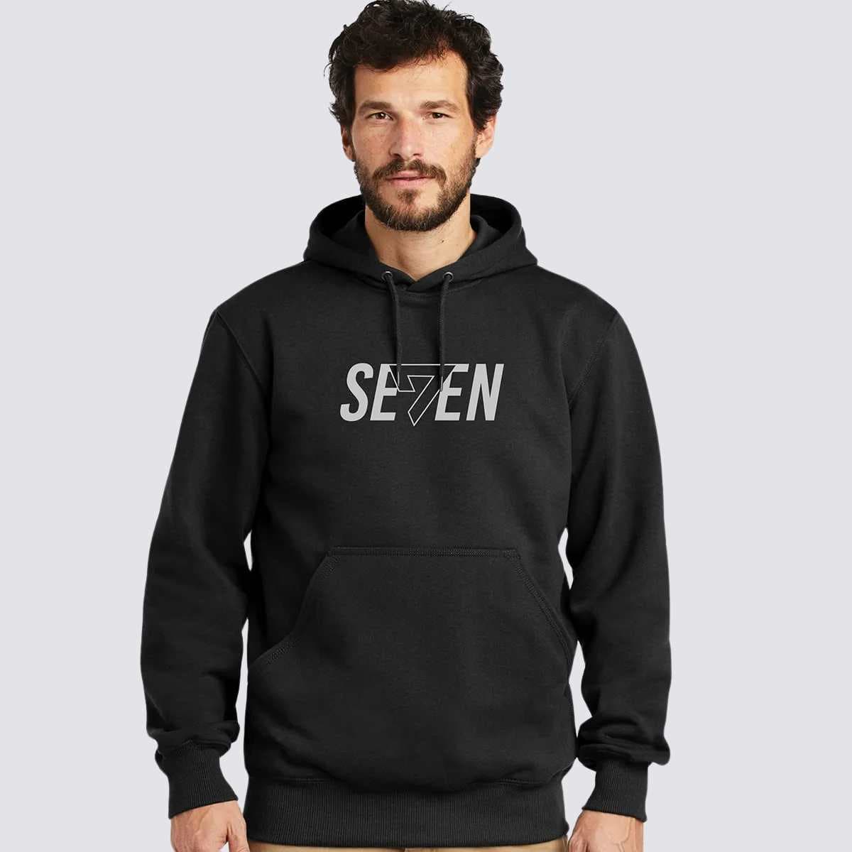 Moletom Estampado Canguru Preto com Capuz Seven Unic