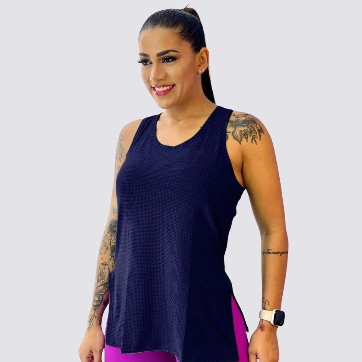 Regata Feminina Dry Fit Poliamida Azul Marinho Seven Line