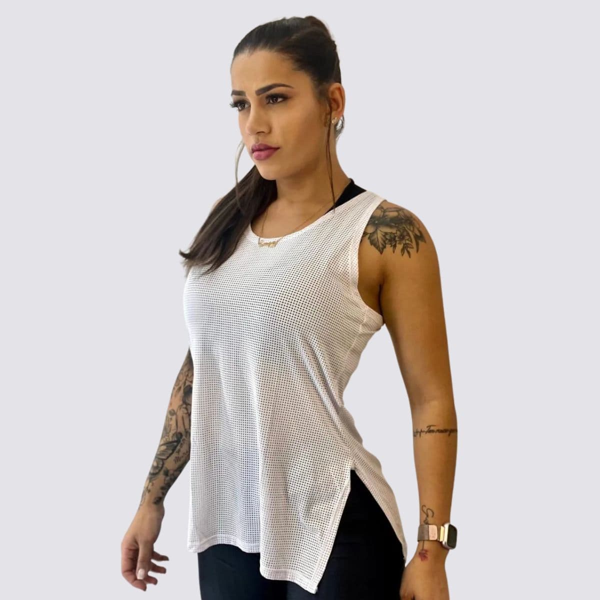 Regata Feminina Dry Fit Poliamida Branco Seven Line