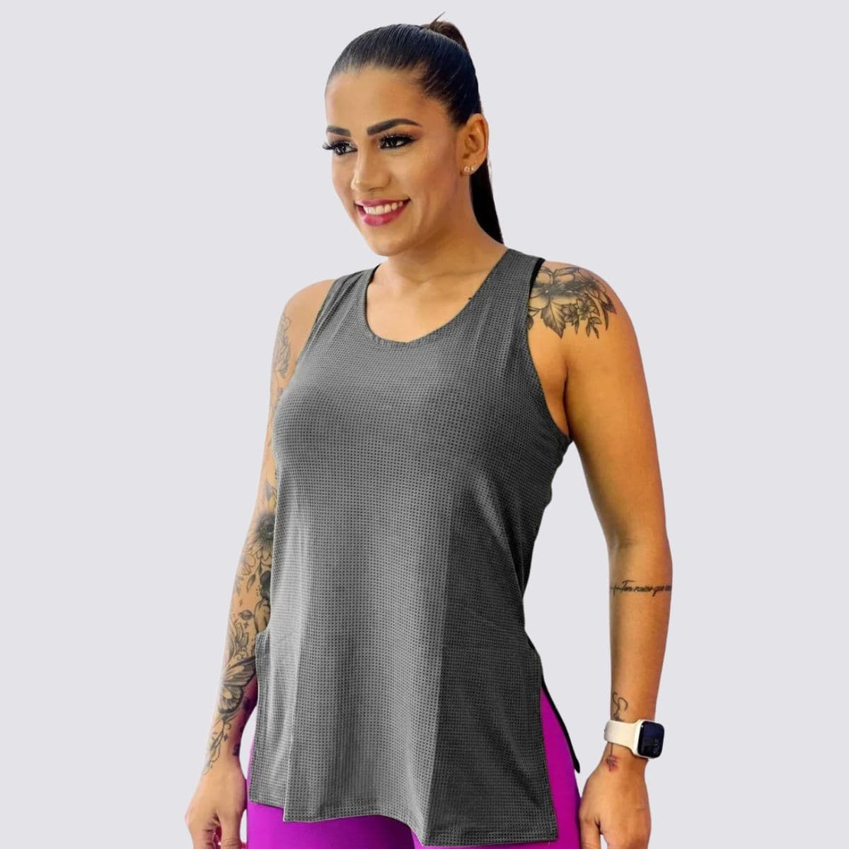Regata Feminina Dry Fit Poliamida Cinza Seven Line