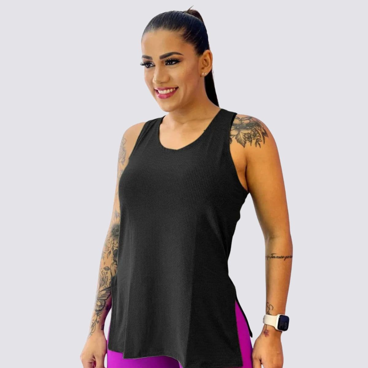 Regata Feminina Dry Fit Poliamida Preto Seven Line