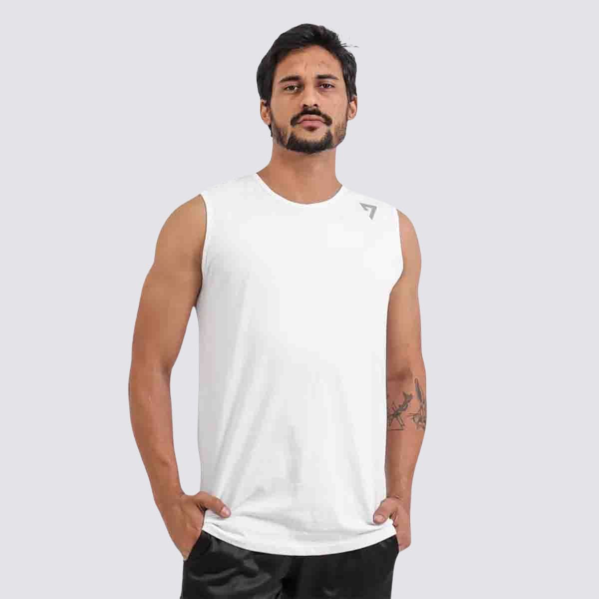 Regata Masculina Machão Branco Algodão 30.1 Seven Line