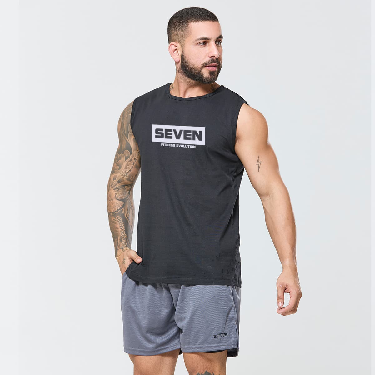 Regata Masculina Machão Seven Fitness Branco 30.1